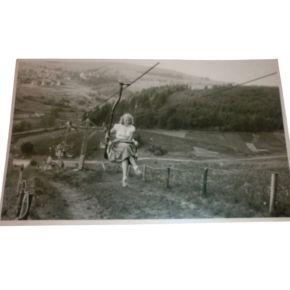 1950s Single Chair Lift Ski Postcard Alpine Village Real Photo RPPC